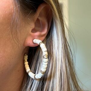 Natural White and Gold Hoop Earrings